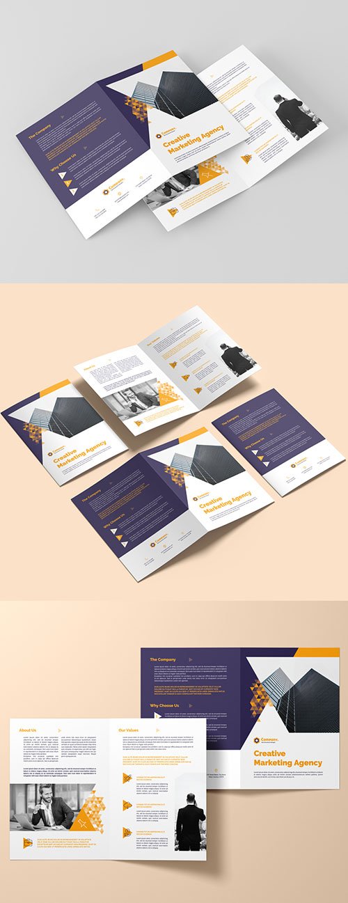 Bifold Brochure Layout with Yellow Gradient Triangle Elements