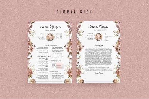 Pink Floral Resume BUNDLE Template M 3339673