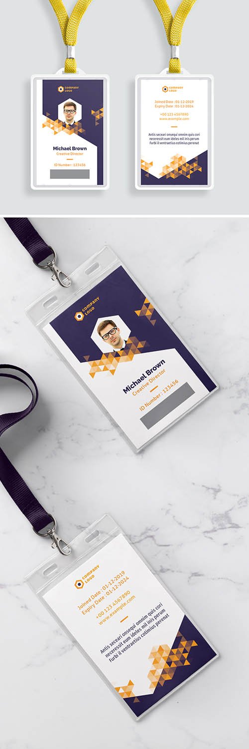 Id Card Layout with Yellow Gradient Triangle Elements