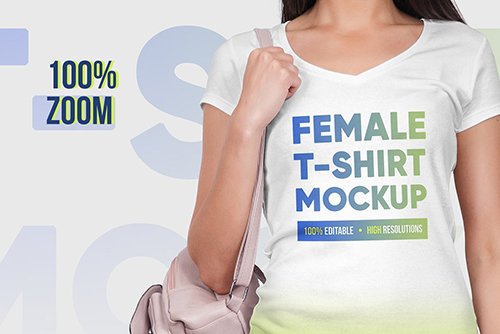 Female V-Neck T-Shirt Mockup 5336811