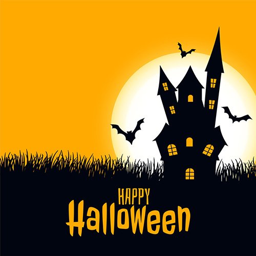 Happy Halloween Scary Card Castle with Moon and Bats