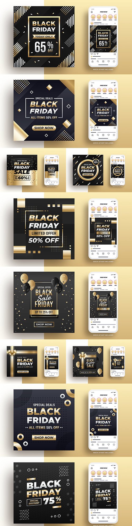Black Friday selling banner on social media design gold