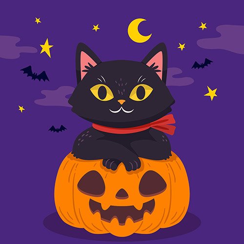 Hand-drawn design halloween cat