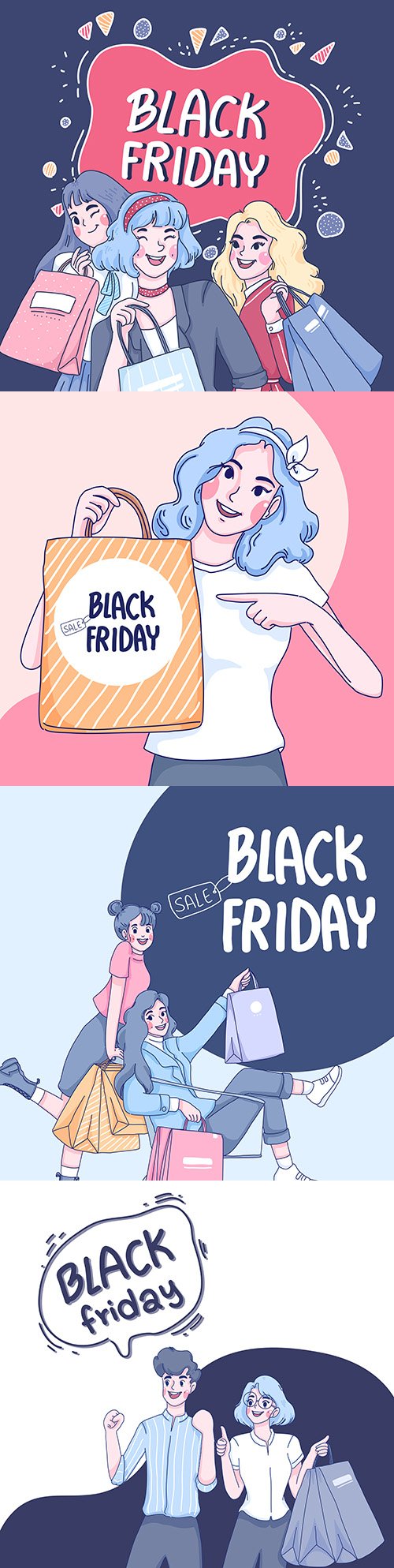 Black Friday and sale special girls with purchases illustration