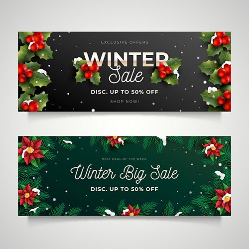 Realistic winter sale banners collection