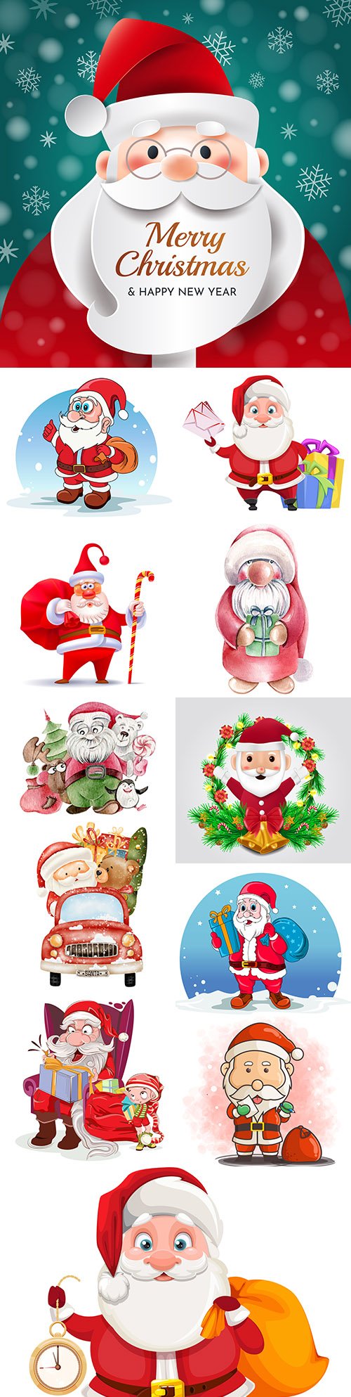 Santa Claus funny character with Christmas gift illustrations