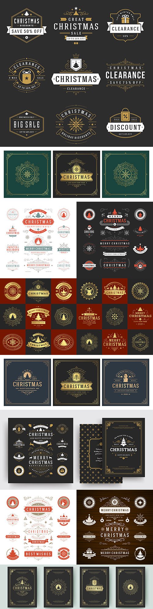 Christmas labels and design elements for greeting card logos