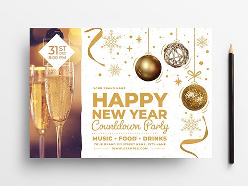 Happy New Year Flyer Layout with Lights