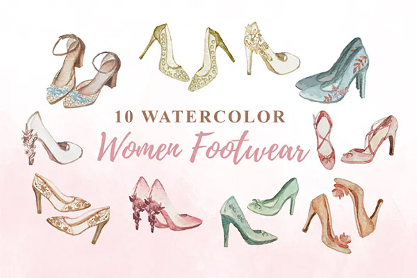 10 Watercolor Women Footwear Illustration Graphics
