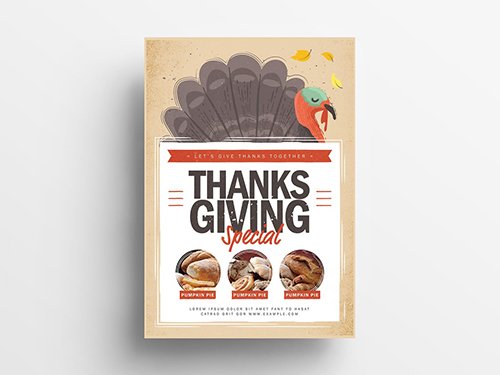 Thanksgiving Flyer Layout with Illustrated Turkey