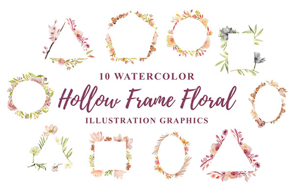 10 Watercolor Hollow Frame Floral Illustration