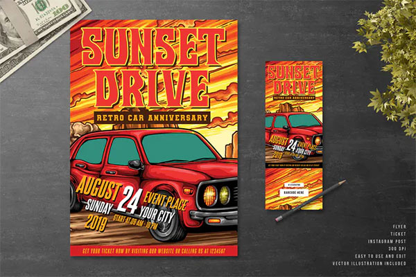 Sunset Drive Classic Car Event Flyer