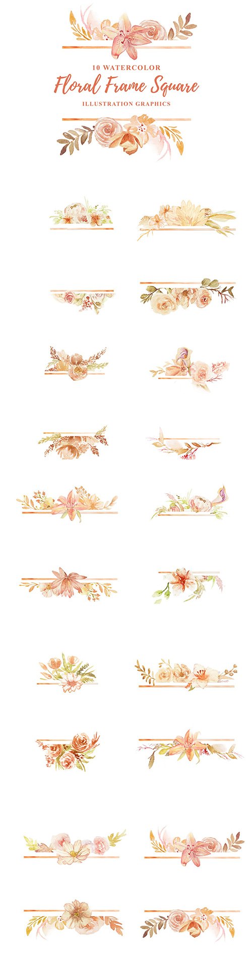 10 Watercolor Floral Frame Square Illustration