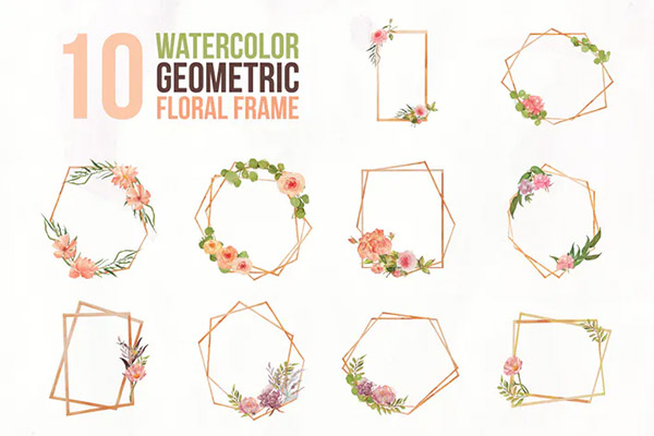 10 Watercolor Geometric Floral Frame Illustration