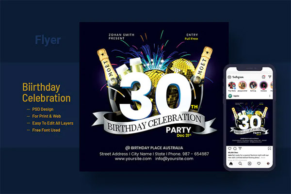 Birthday Celebration Flyer Instagram Post PSD Banner