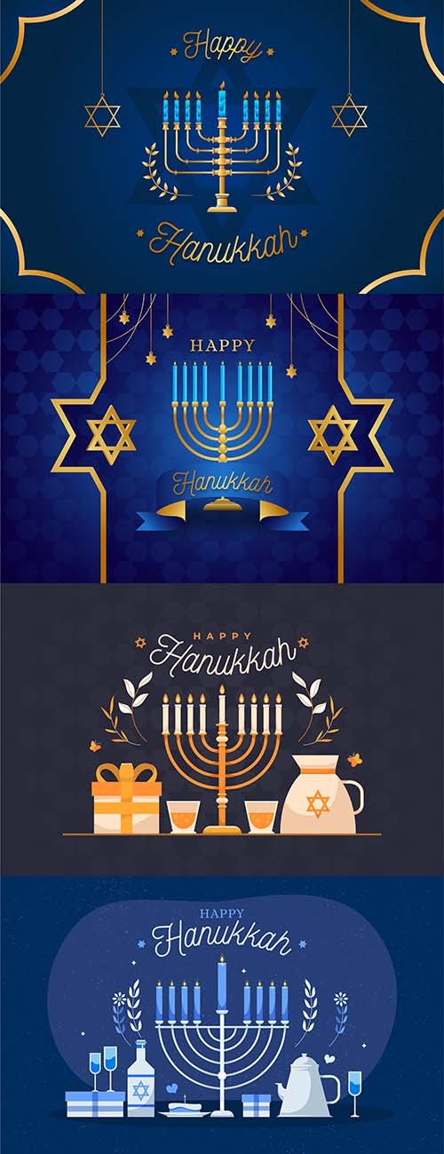 Blue and Golden Hanukkah Illustration