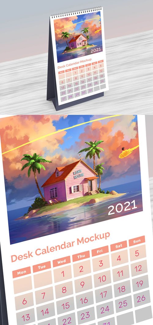 2021 Table Desktop Calendar PSD Mockup