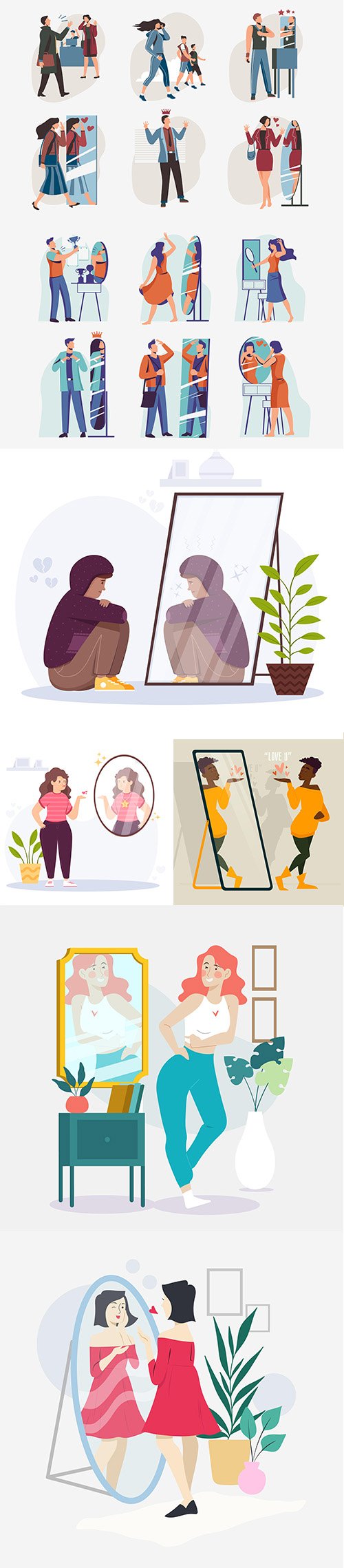 High self-esteem illustration collection with people