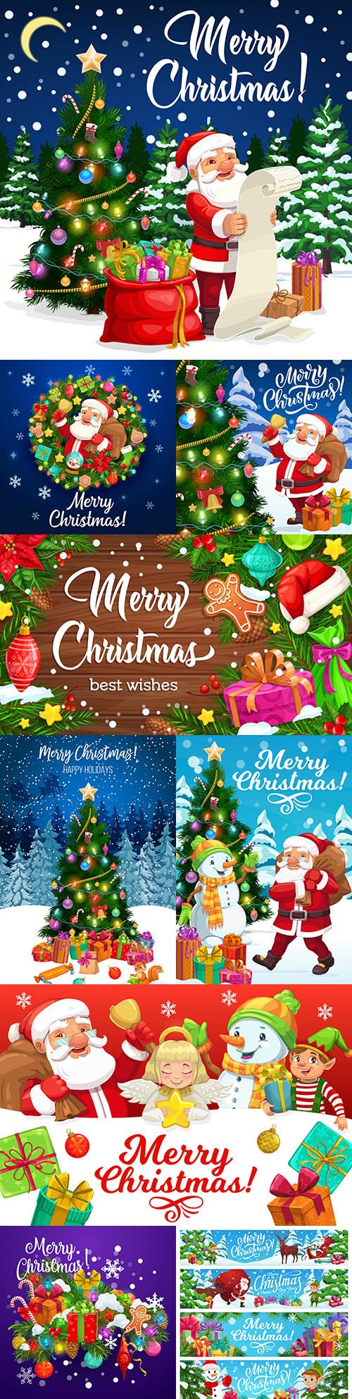 Christmas greeting card with Santa Claus gifts