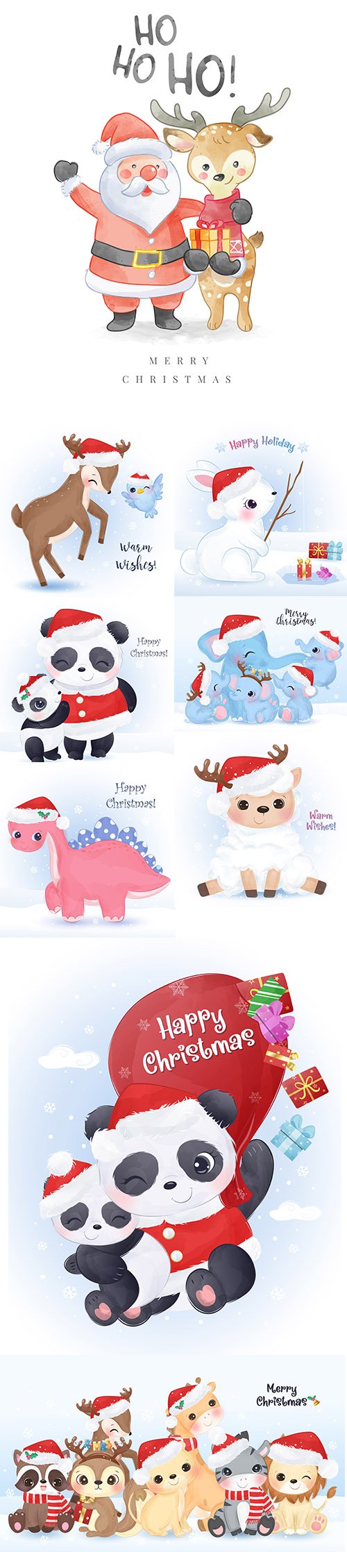 Christmas greeting card with cute animals