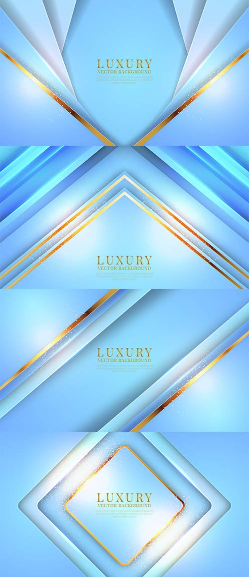 Abstract 3d blue luxury background with golden metallic lines effect