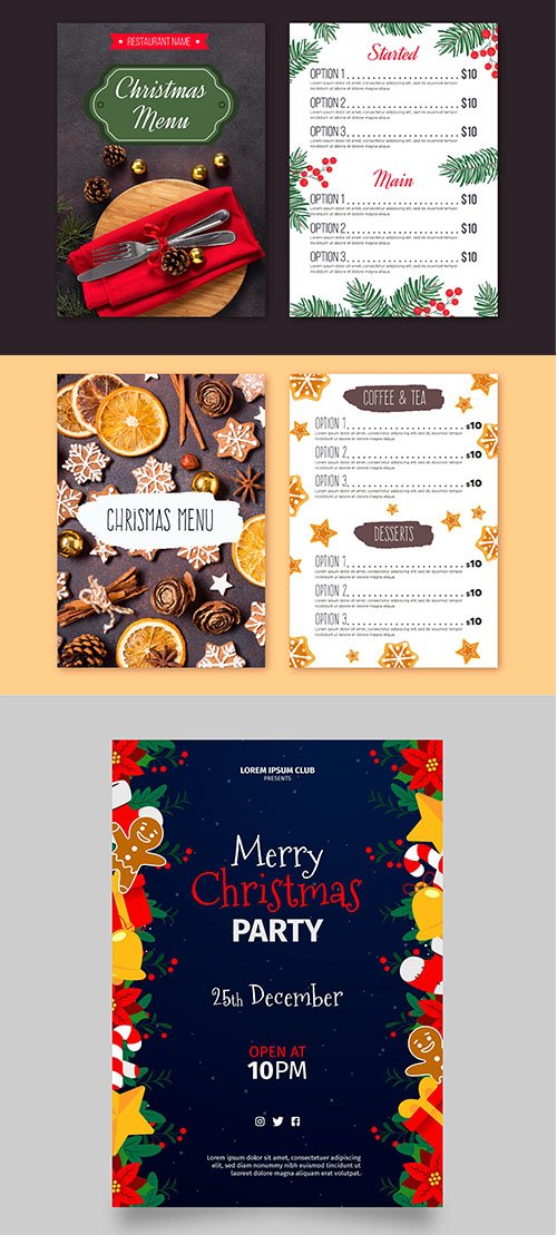 Christmas menu template and party poster
