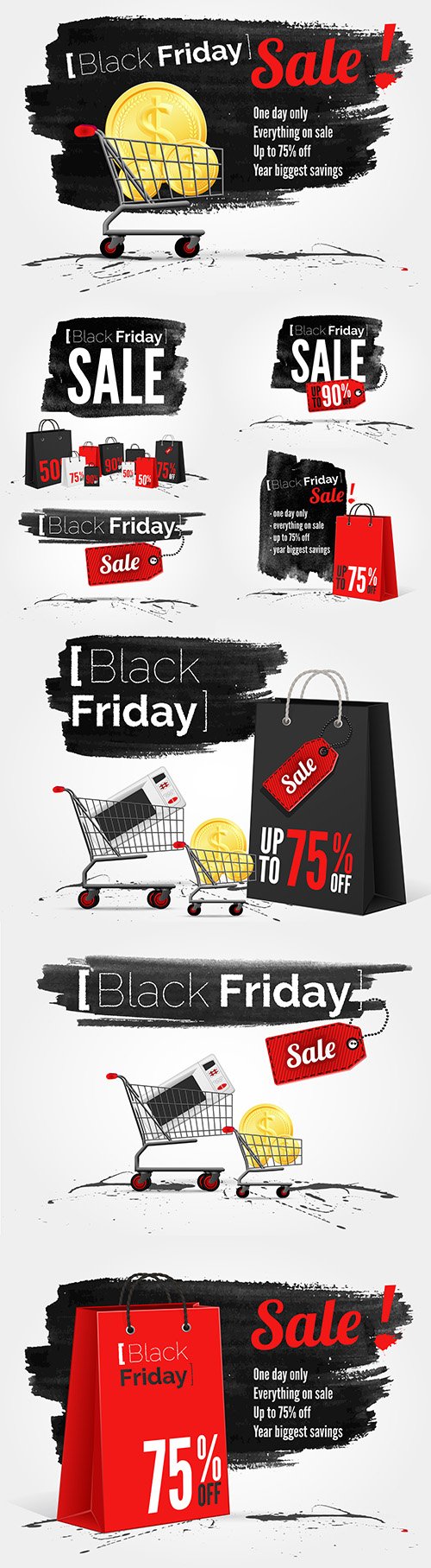 Black Friday watercolor banner with inks of ink and shopping bag