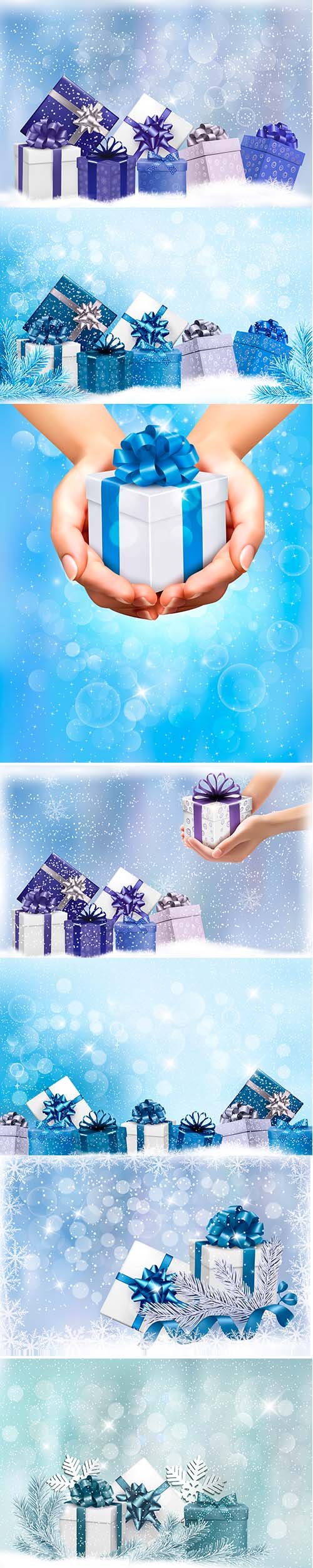 Christmas blue background with gift boxes snowflake