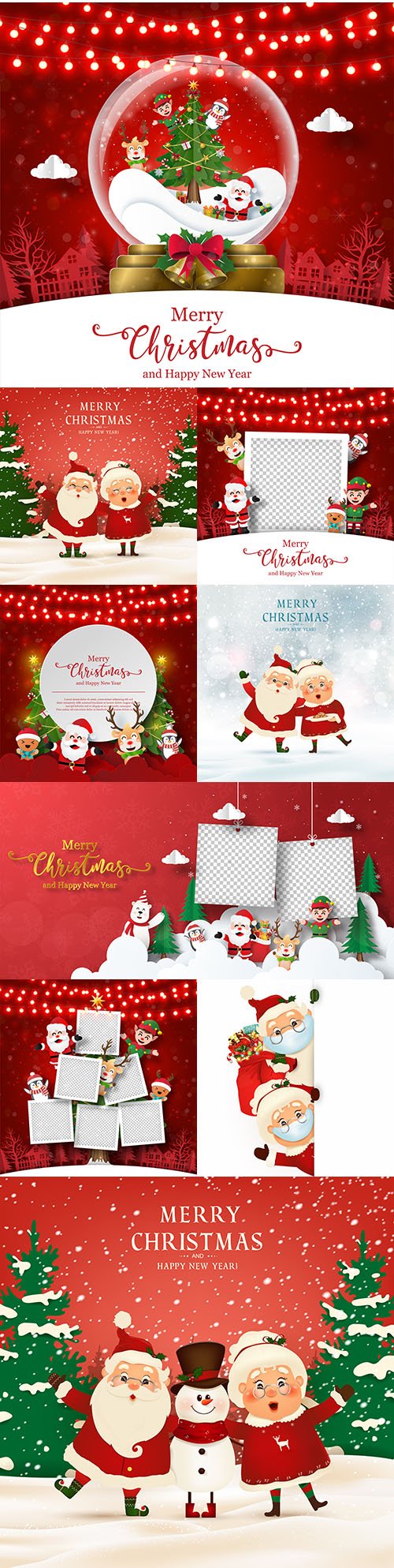 Christmas card of Santa Claus and friends thematic illustrations