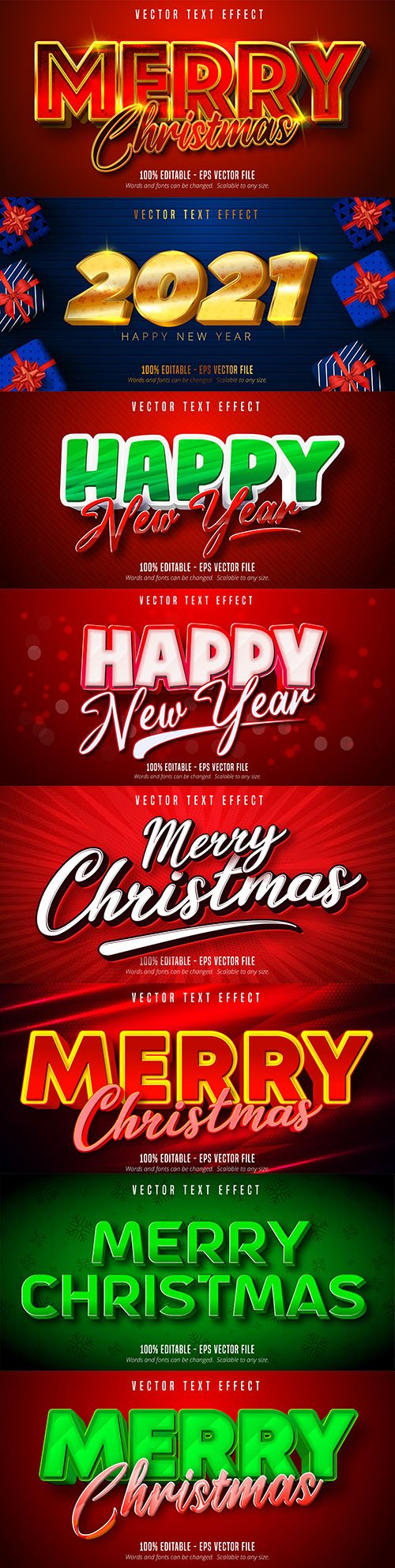 Merry Christmas editable font effect text collection illustration design