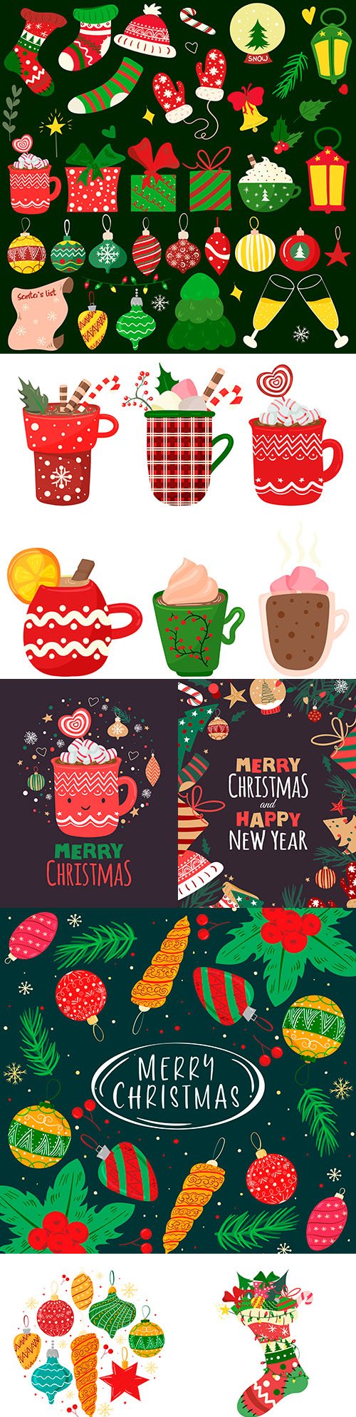 Christmas themed decorations and flat design elements
