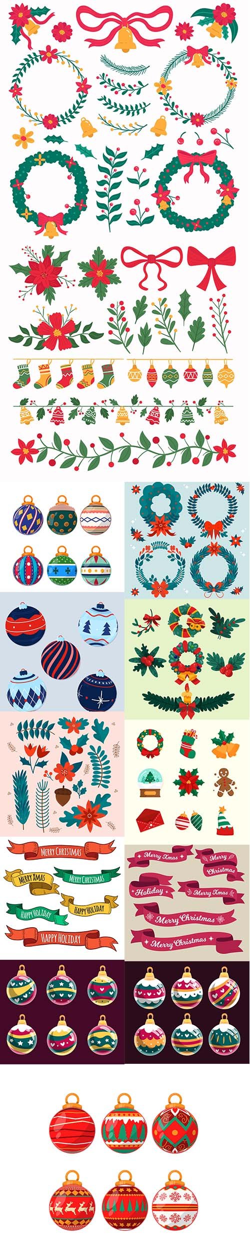 Hand-drawn christmas decoration set