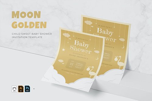 Golden Moon | Baby Shower Invitation