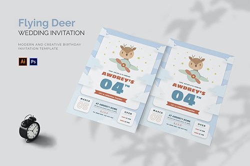 Flying Deer - Birthday Invitation