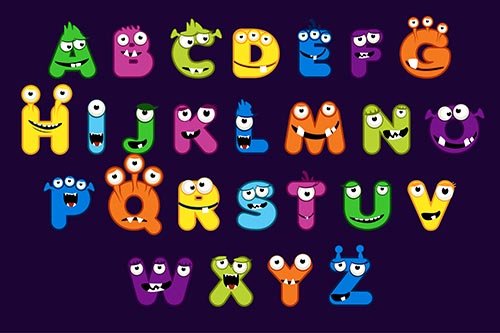 Cartoon alphabet font monster style