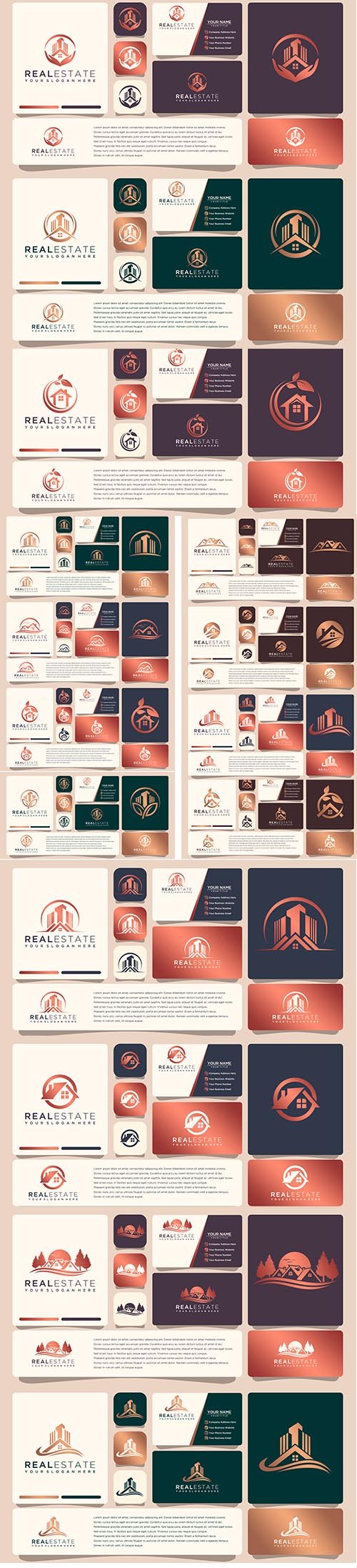Real estate gold logo design with business card