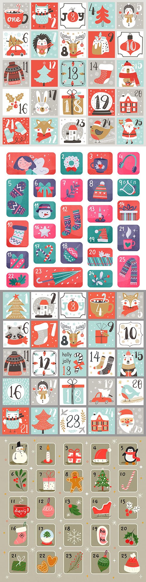 Advent Christmas calendar with painted elements