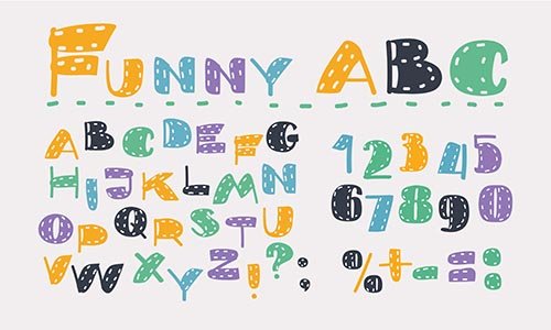 Cartoon set of latin alphabet colorful symbol on white