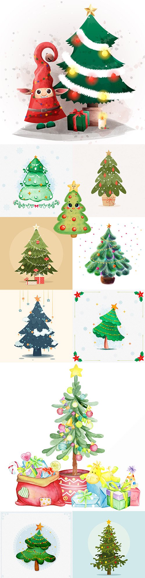 Christmas tree with gifts and toys illustrations