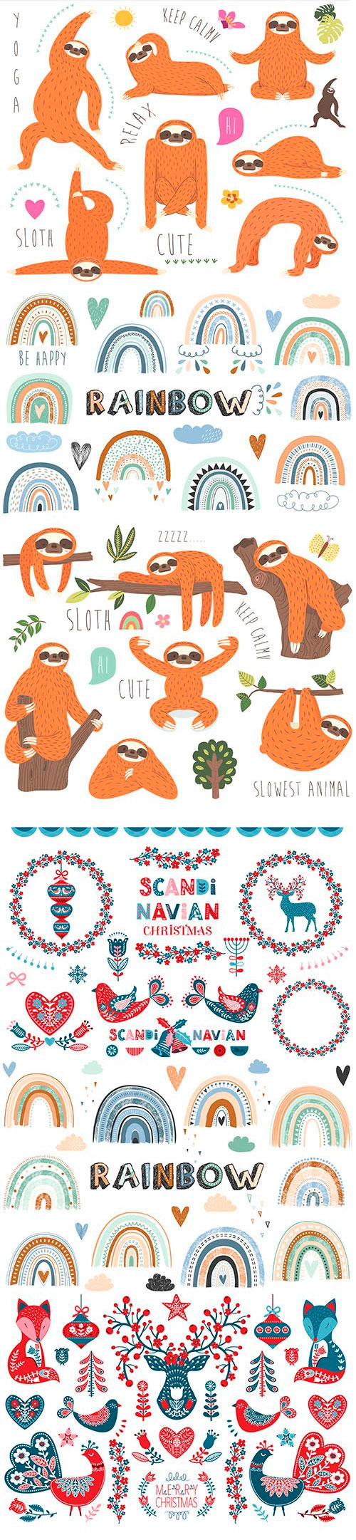 Collection of cute sloth illustration