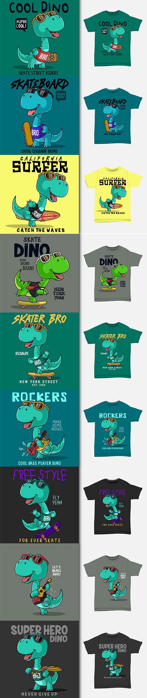 Dinosaur super hero cartoon t-shirt design