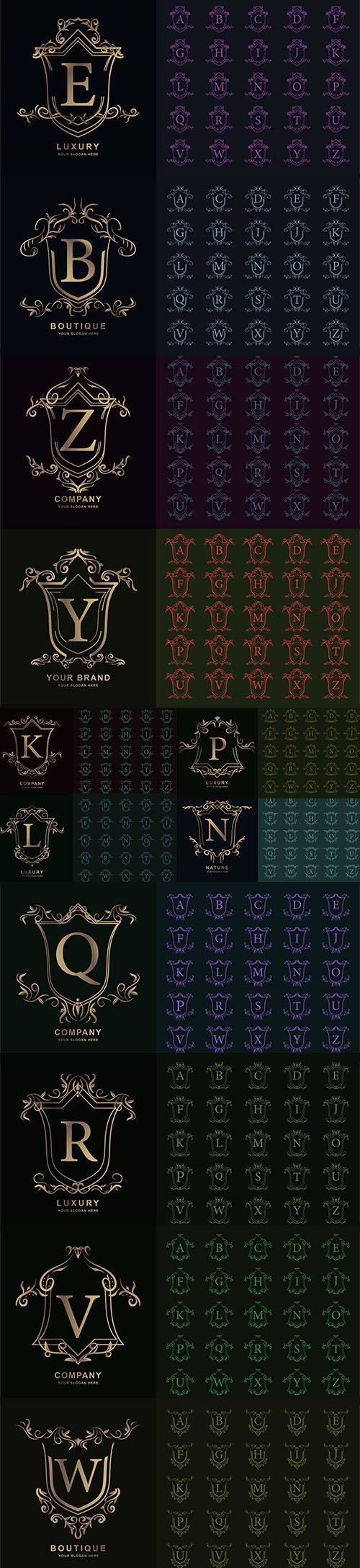 Collection initial alphabet with luxury ornament frame logo template