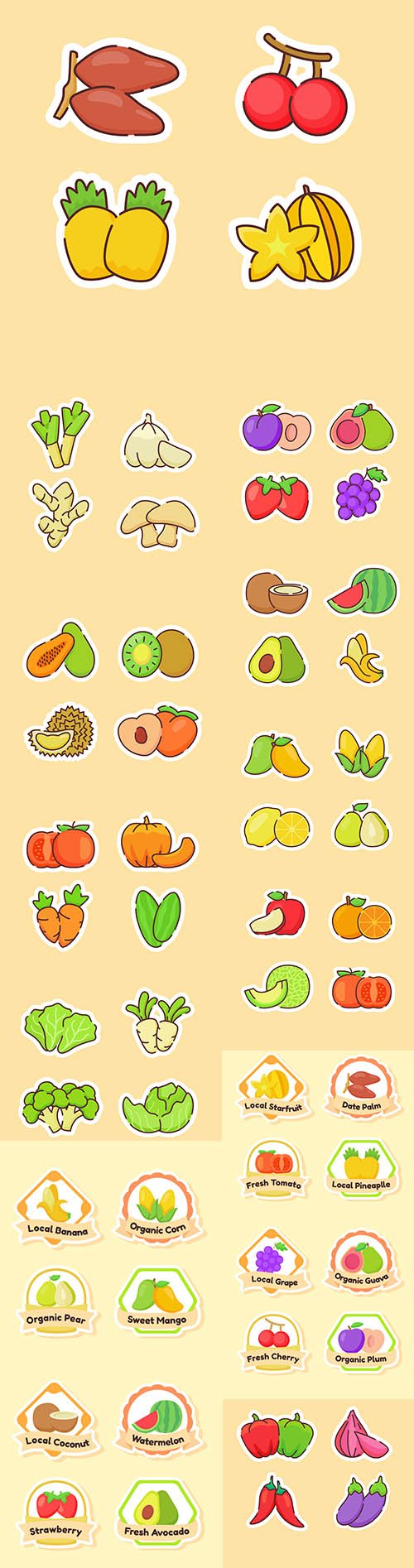 Collection of fruits isolated on beige