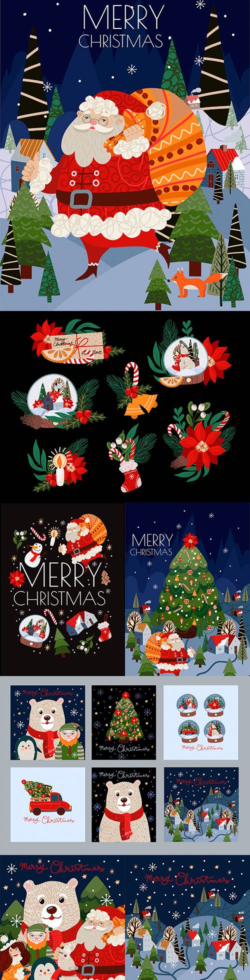Merry Christmas themed painted illustrations