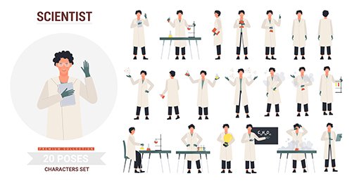 Scientist poses illustration set