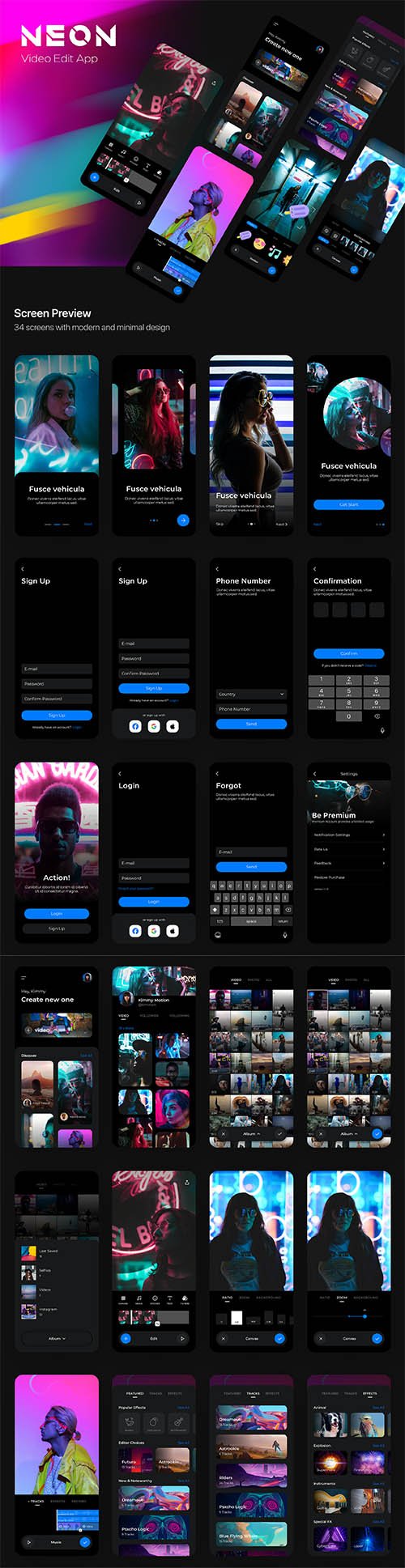 Neon Video Edit App UI Kit