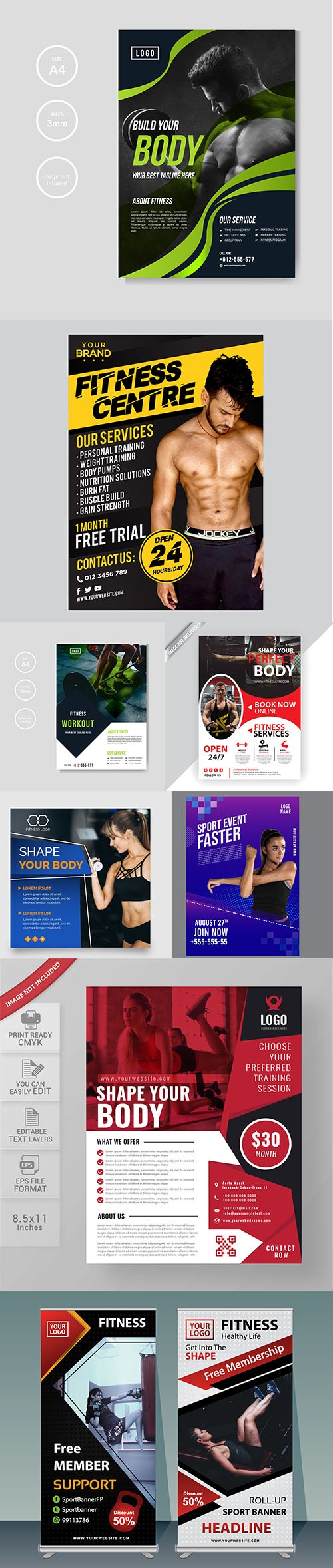 Gym and fitness flyer template collection