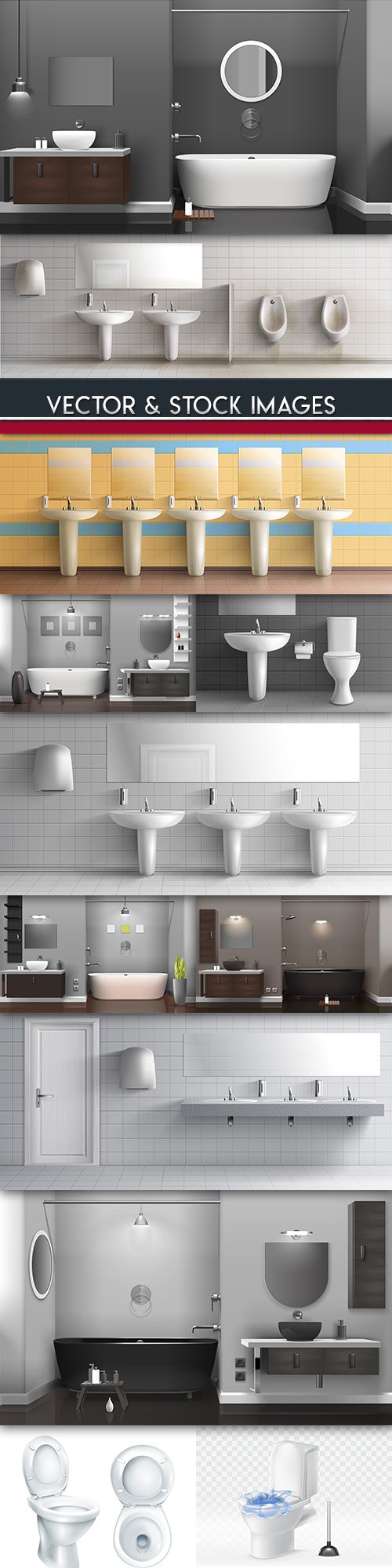 Bathroom modern and toilet interior 3D illustrations