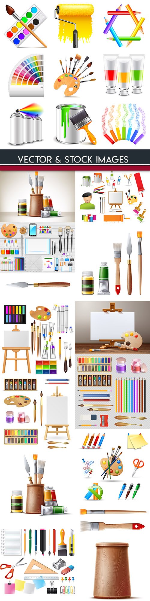 Paints and brushes for drawing young artist