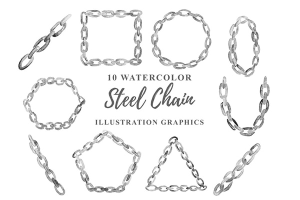 10 Watercolor Steel Chain Illustration PNG Graphics